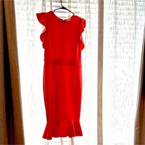 Elegant coral Ruffle Sleeve Dress